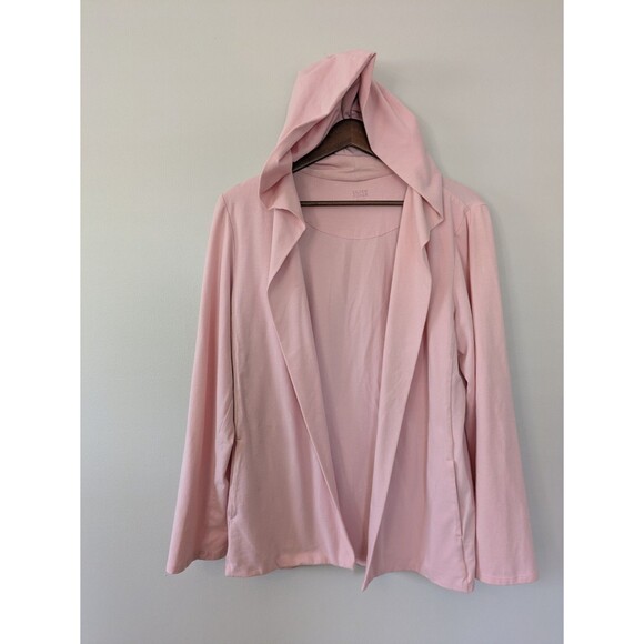 Eileen Fisher Womens Hooded Cardigan Medium Organic Cotton Open Front Pink Soft - Picture 1 of 10